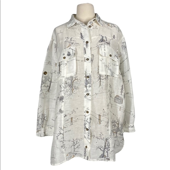 GANNI Silk Linen Girls On Top Oversized Tunic Shirt - Picture 3 of 11